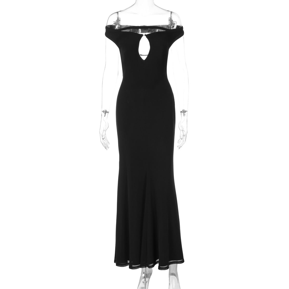 Sexy Backless Hollow Out Cutout out Solid Color Slim Dress for Women Black