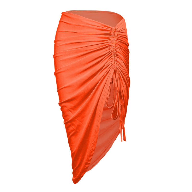 Women Sexy Slim Fit Irregular Asymmetric Skirt Trend Drawstring Skirt