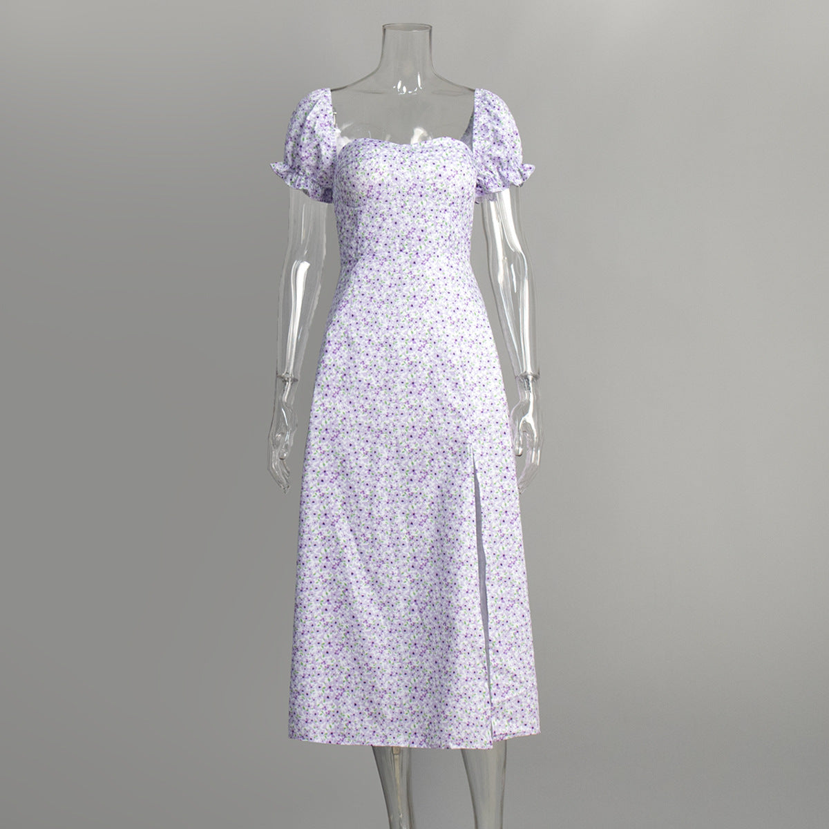 Off Shoulder Ditsy Floral Maxi Dress Sexy Slit Slim Fitting Maxi Dress Purple