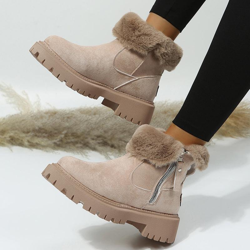 Fur Boots   plus Velvet Thickening Thermal Ankle Boots Mid Calf