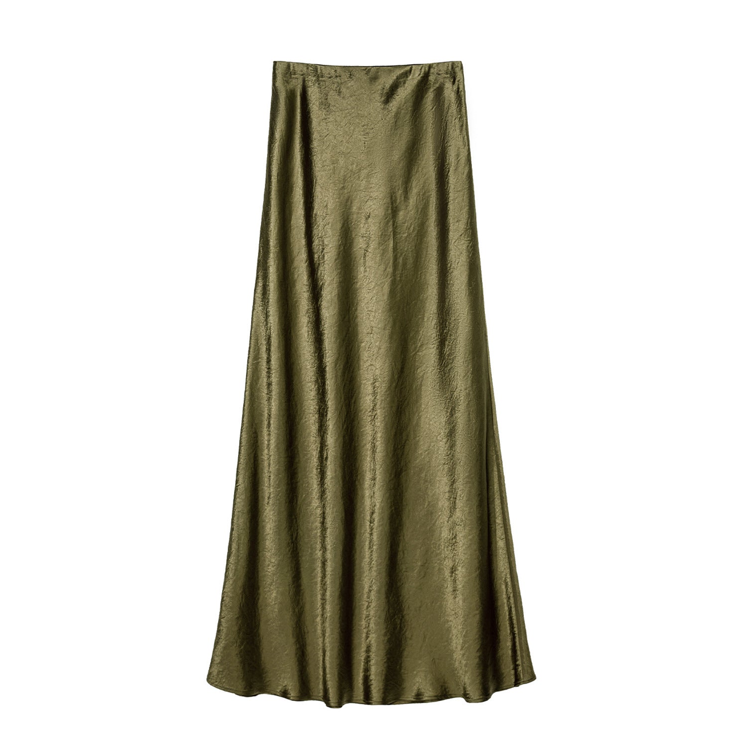 Satin Skirt High Waist Elastic Pattern Long Skirt Army Green