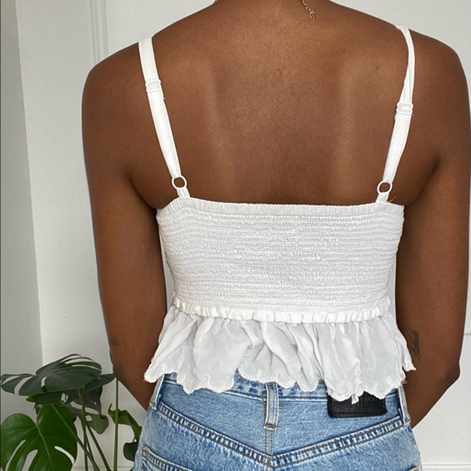 Sexy White Pleated Drawstring Lace Irregular Asymmetric Short Sexy Top