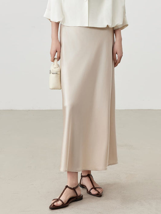 High-Waisted Satin Midi Skirt - Elegant & Versatile for Women