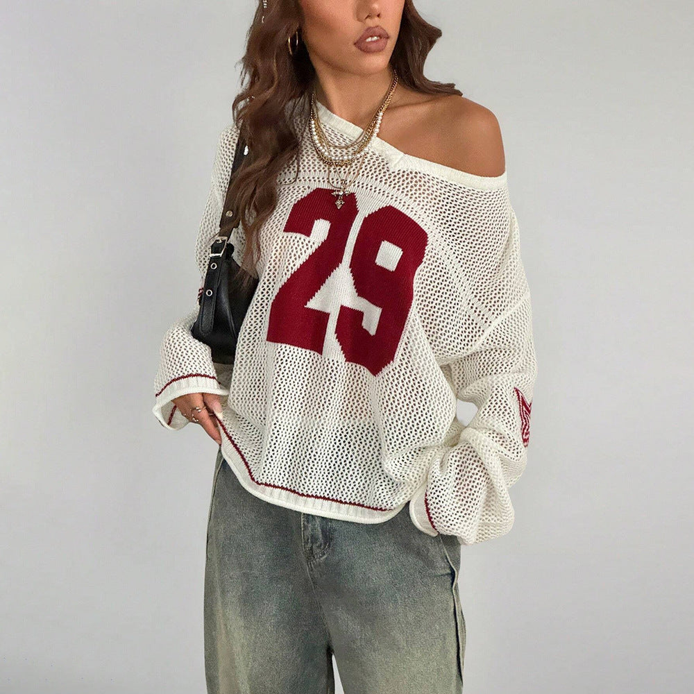 Football Inspo V neck Long Sleeved Knitted Sweater Multi