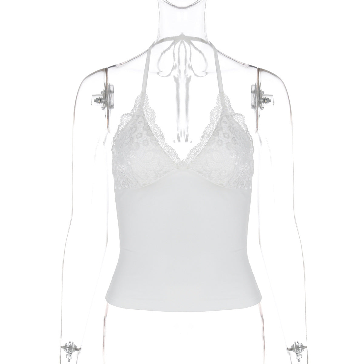 Sexy Lace Lace Backless Lace up Halter top White