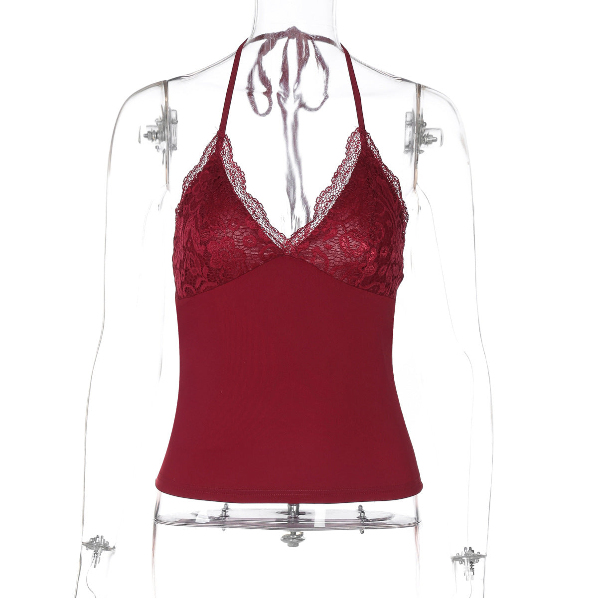 Sexy Lace Lace Backless Lace up Halter top Red