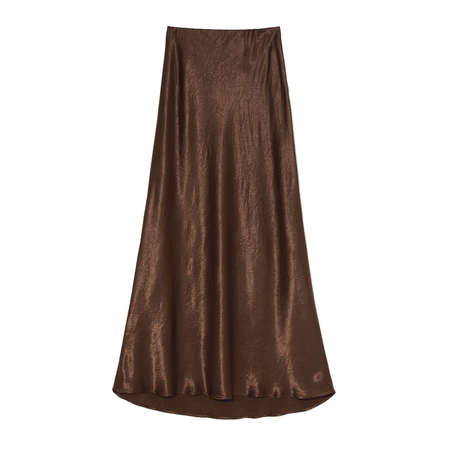 Satin Skirt High Waist Elastic Pattern Long Skirt chocolate
