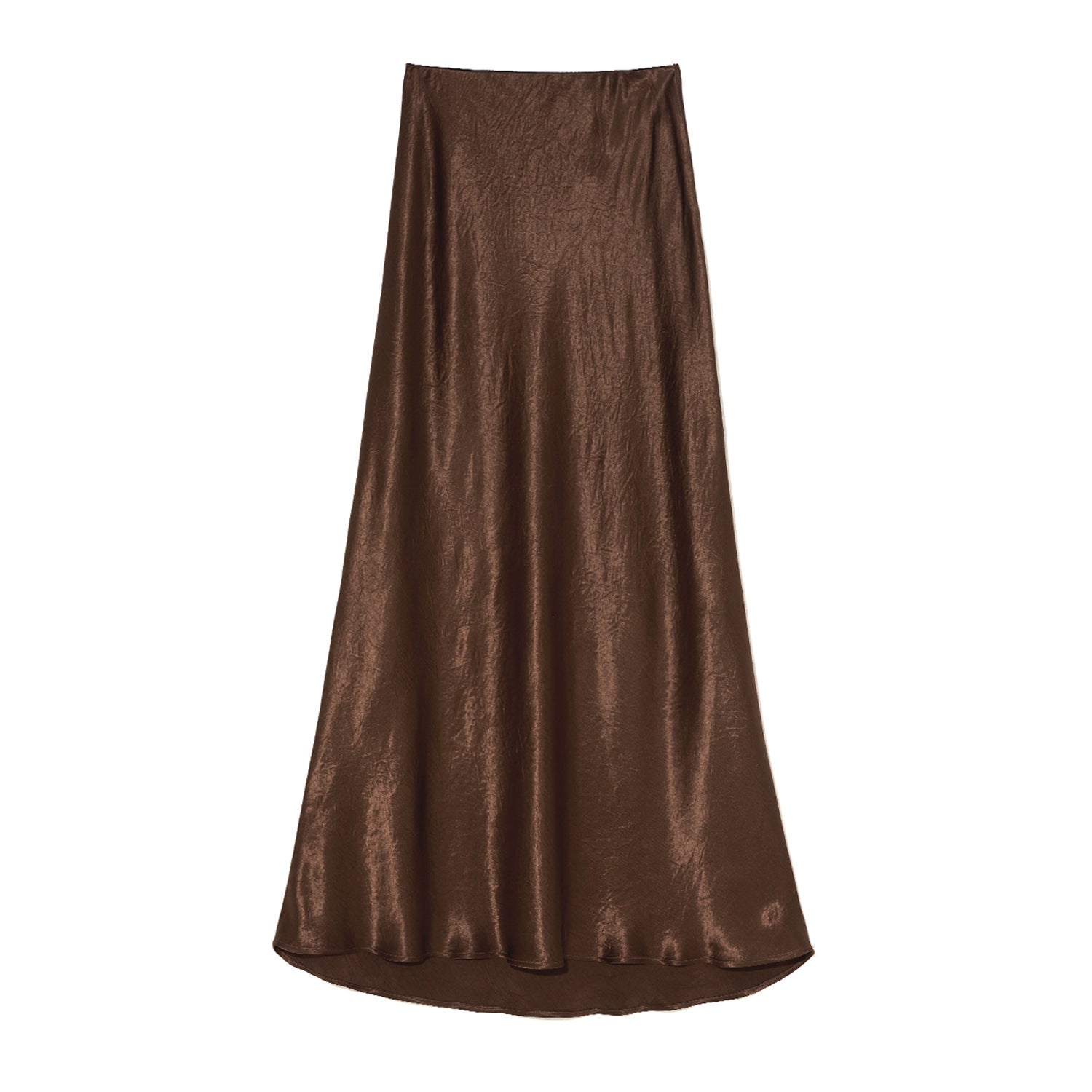 Satin Skirt High Waist Elastic Pattern Long Skirt chocolate
