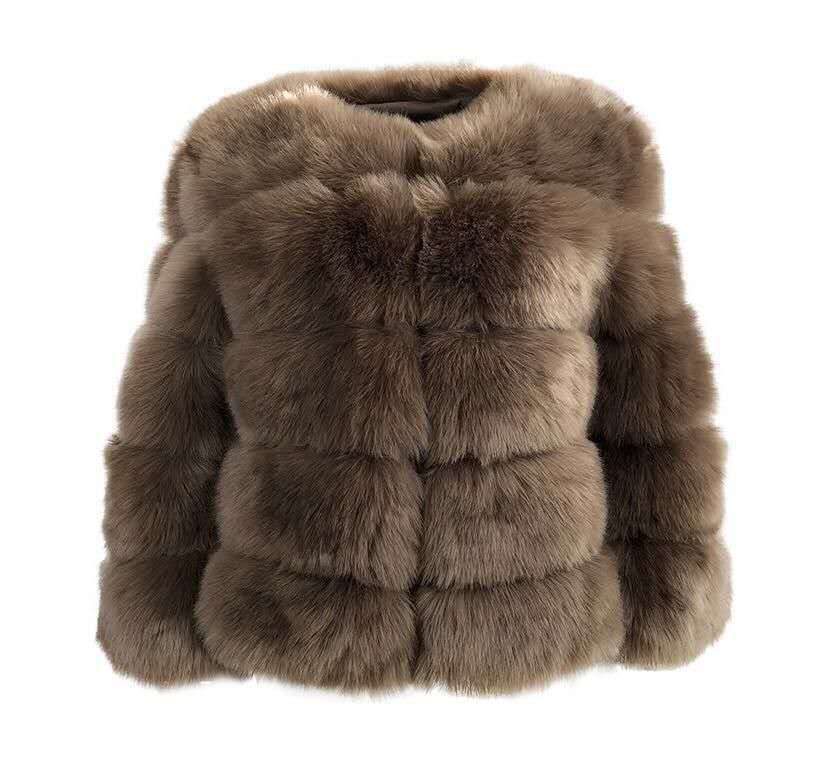 Fur in Faux Fur Coat Women Short Long Sleeve Fur Artificial Fur Coat Coffee