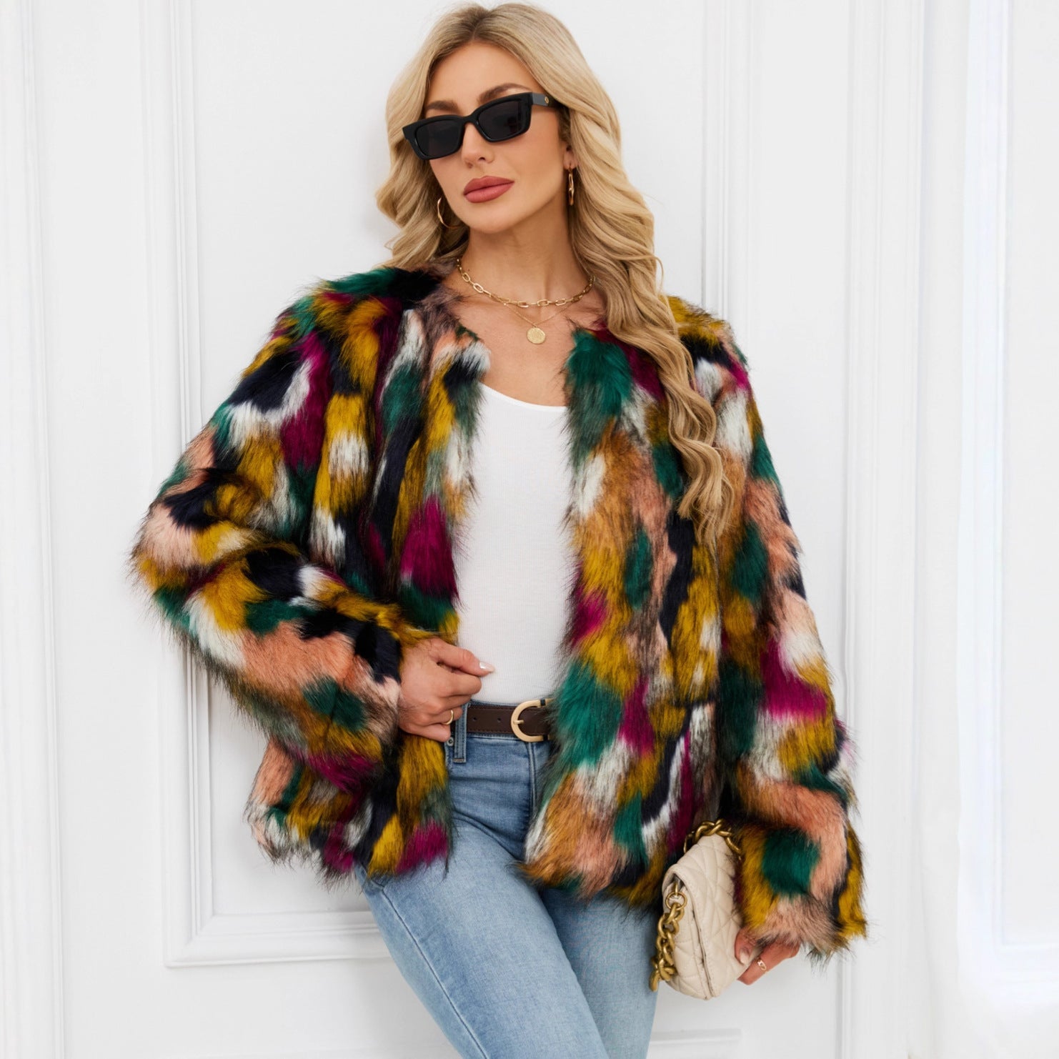 Faux Fur Coat Colorful Fashion Colorful