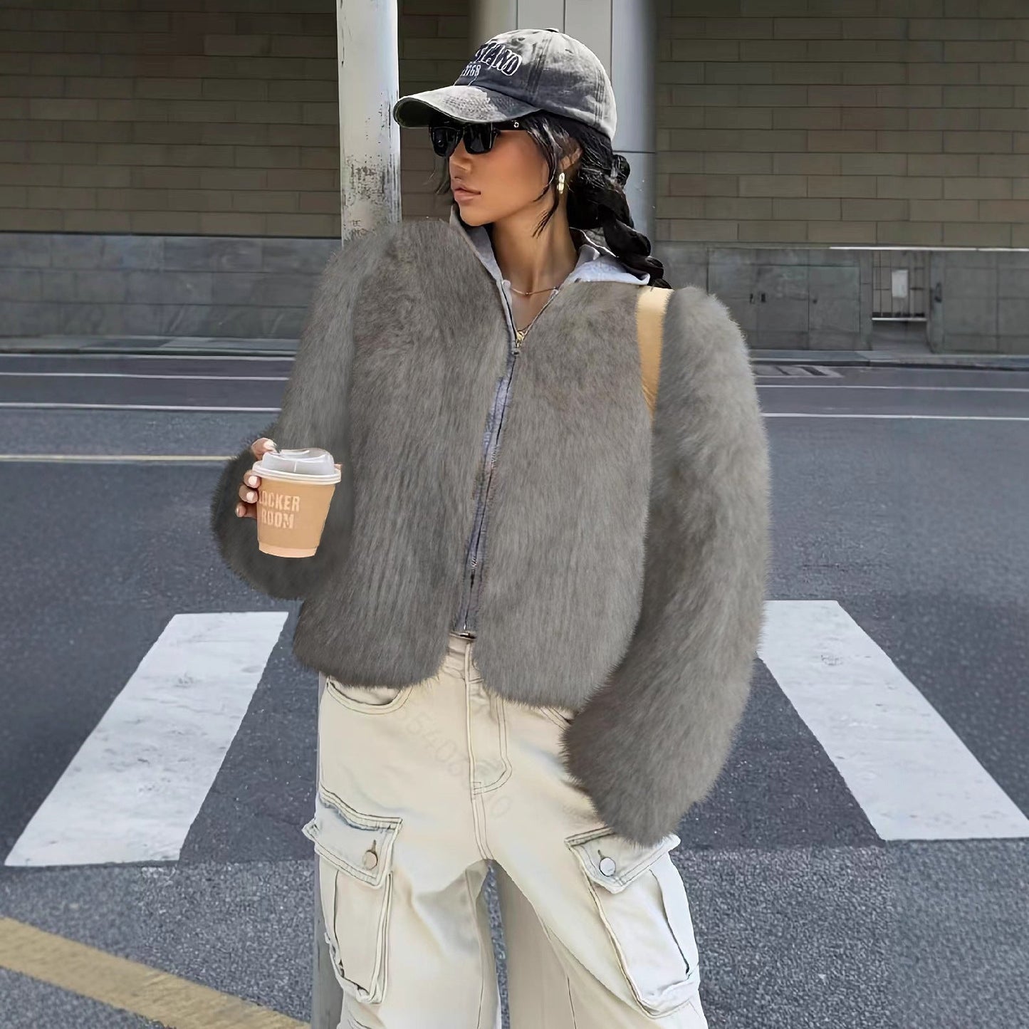 Brown Faux Fur Light Luxury Coat Gray Dyed Tip