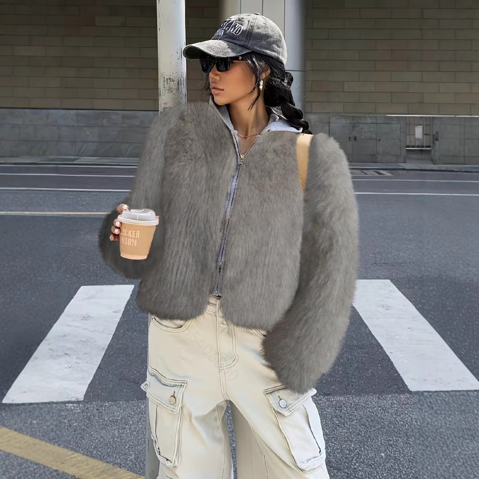 Brown Faux Fur Light Luxury Coat Gray Dyed Tip
