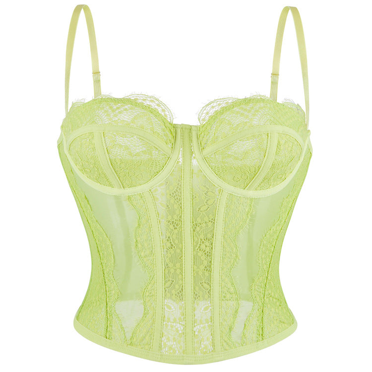 Sexy Mesh Lace Combo Corset -Bustier Y2K festival colors Yellow