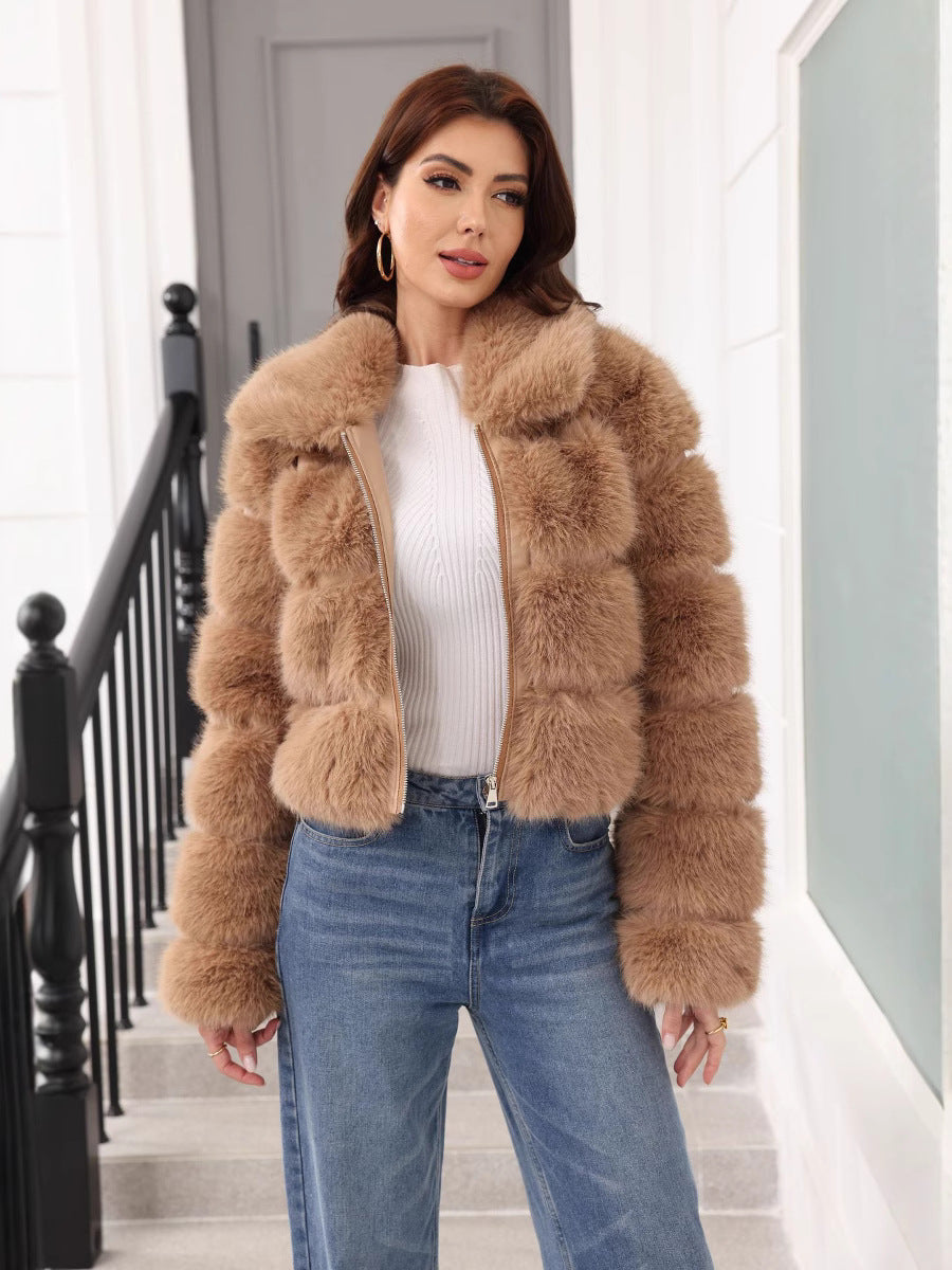 Faux Fur Coat in Colors Khaki