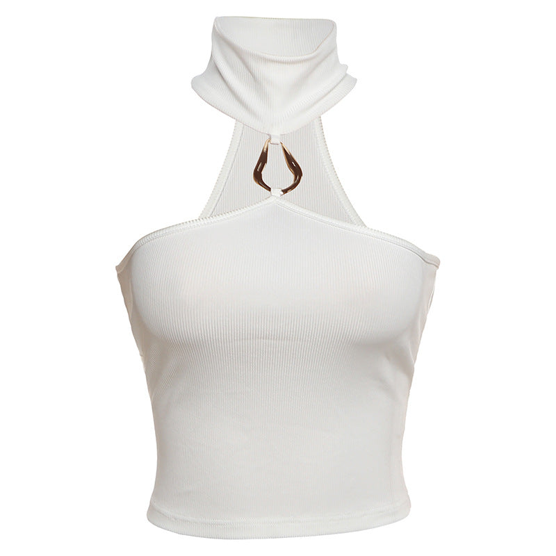 Sexy Sleeveless Slim Fit Cropped Halter with Handwear Y2K White