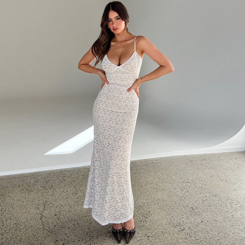 Sexy Black or White V neck Lace Fitted Body Con Spaghetti Straps Dress