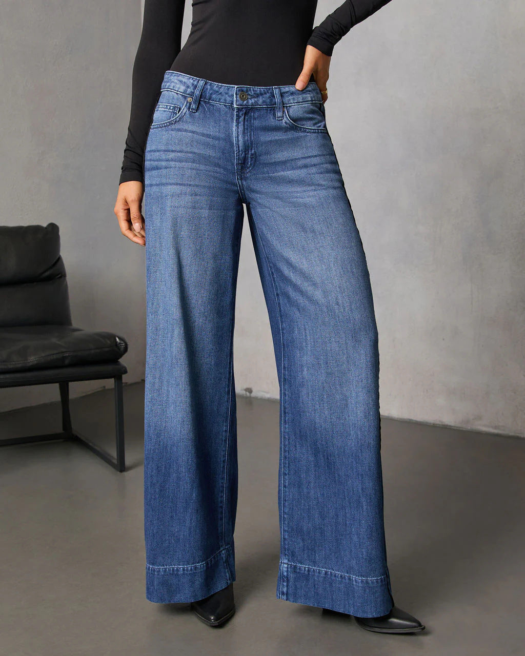 Autumn Casual Washed out Straight Wide Leg Denim Pants