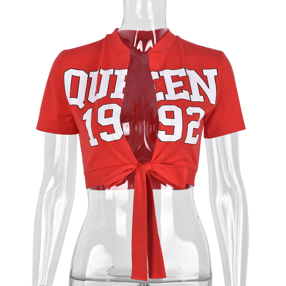 Graphic 2k Vibe Short Sleeve Lace up Sexy T shirt Top Red
