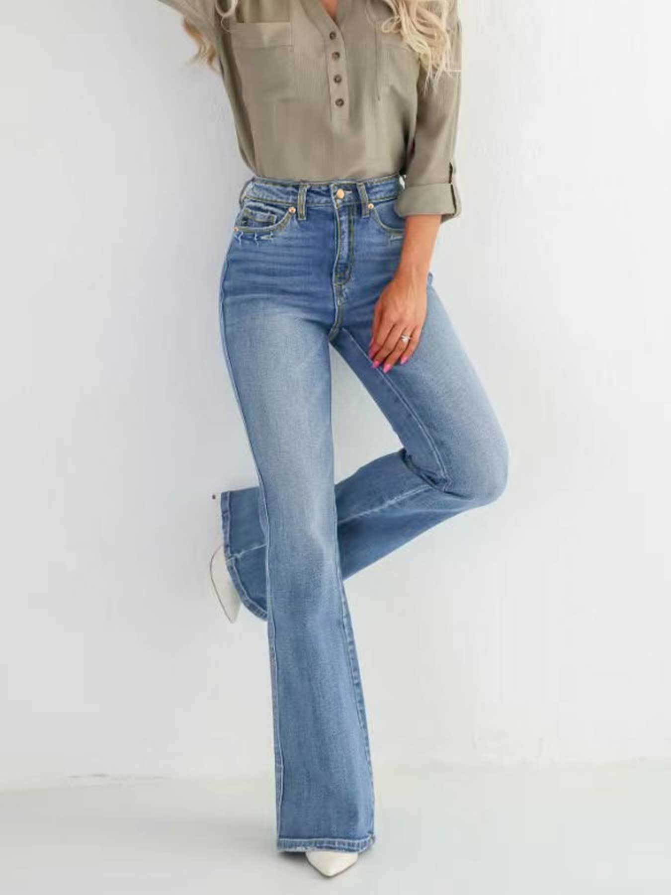 Slim Stretch High Waisted Boot Cut Pants Jeans Women Light Blue