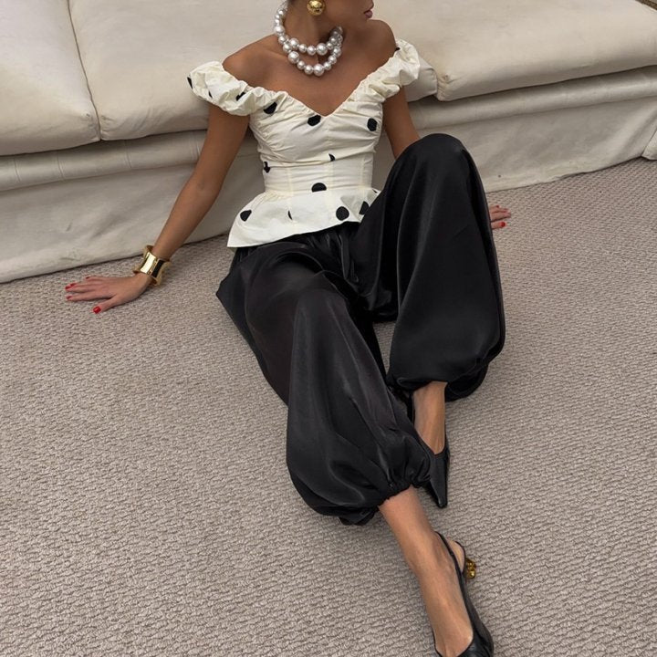 Low Waist Ankle Tied Bloomer Draped Pants Black