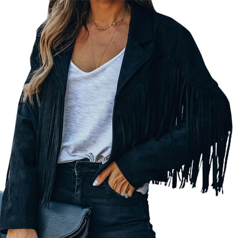 Festival Western Suede Fringed Jacket 2XL Black