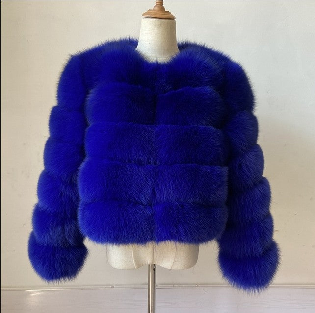Fur in Faux Fur Coat Women Short Long Sleeve Fur Artificial Fur Coat royal blue