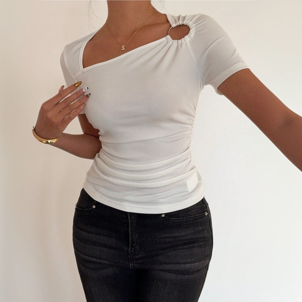 Short Sleeve T shirt asymmetrical sexy top Ivory
