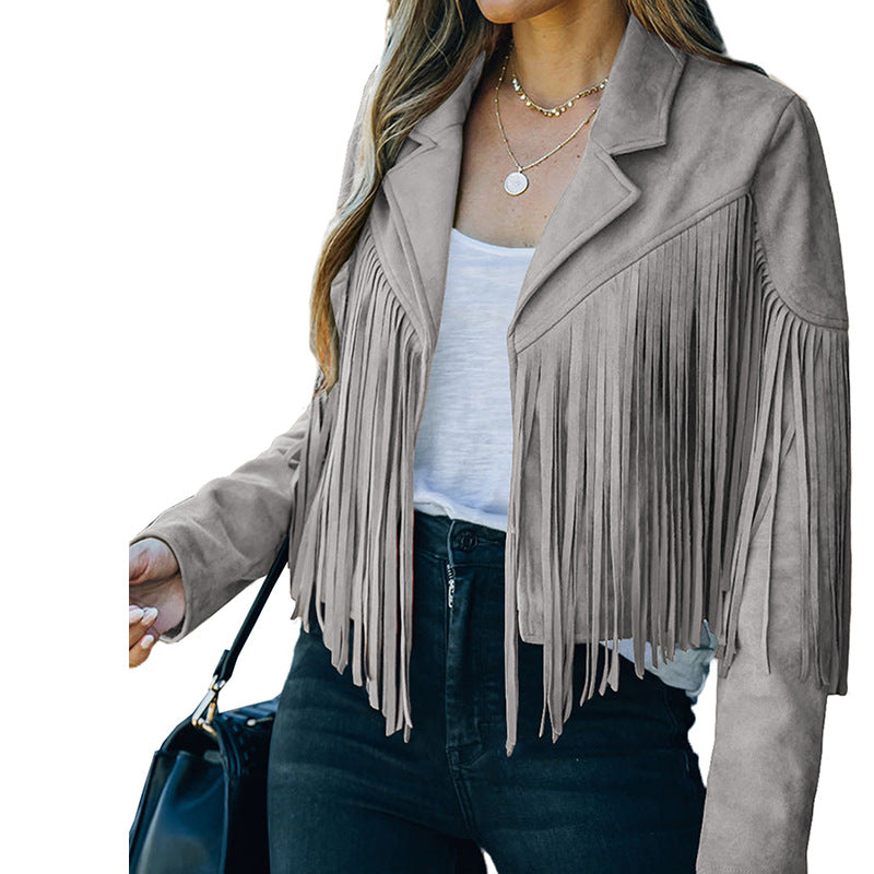 Festival Western Suede Fringed Jacket Dark Grey