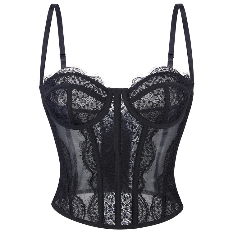 Sexy Mesh Lace Combo Corset -Bustier Y2K festival colors Black