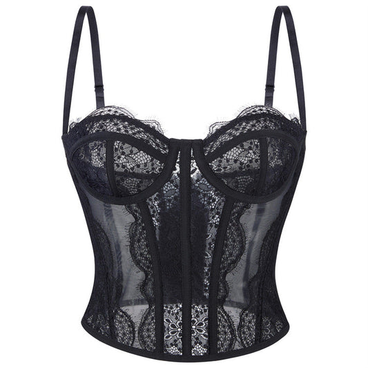 Sexy Mesh Lace Combo Corset -Bustier Y2K festival colors Black