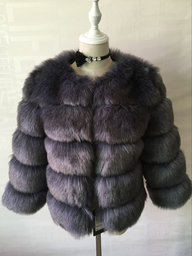 Fur in Faux Fur Coat Women Short Long Sleeve Fur Artificial Fur Coat Dark Grey