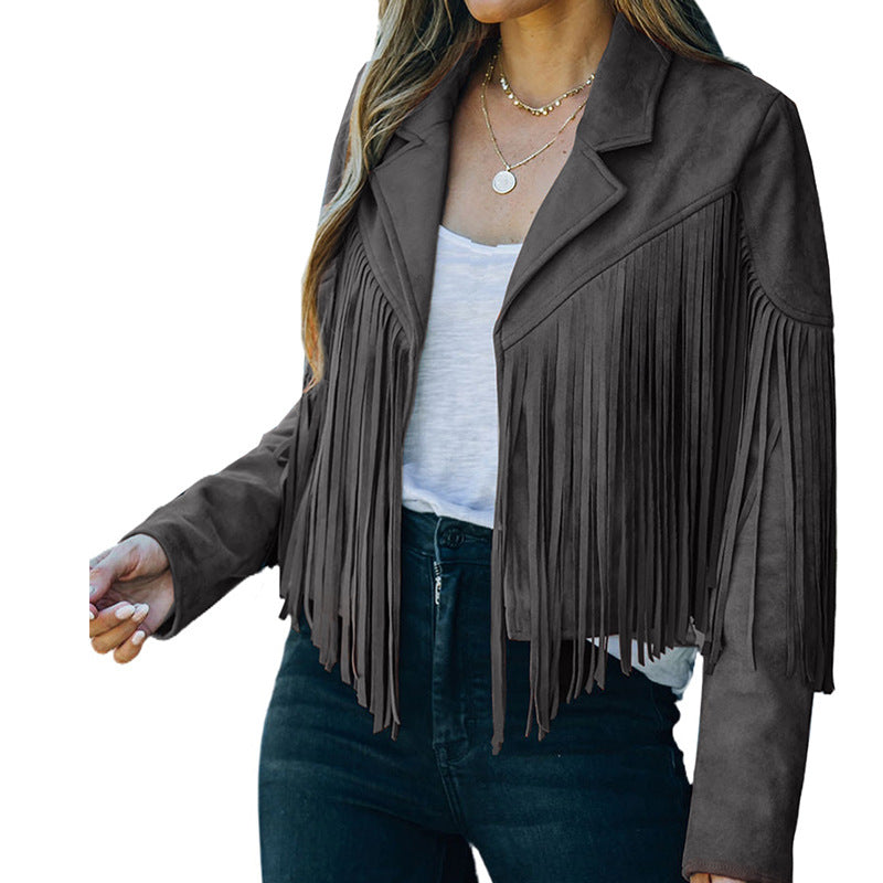 Festival Western Suede Fringed Jacket Gray