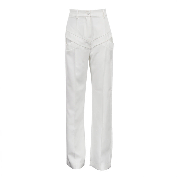 Hollow Out Cutout out Casual Pants Fashionable All Match Loose White Trousers White