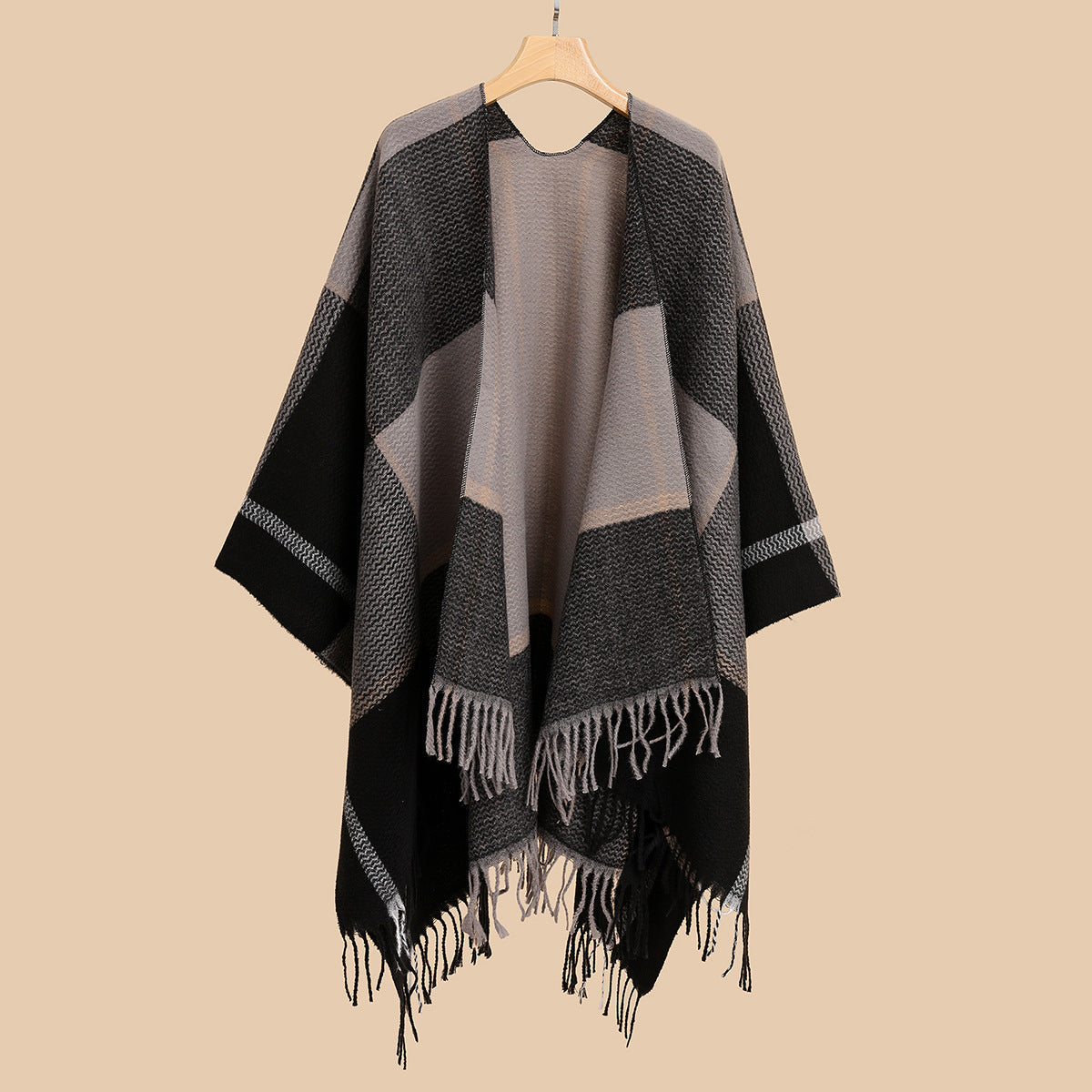 Plaid Double-Sided Plaid Shawl w/ Fringe Trim