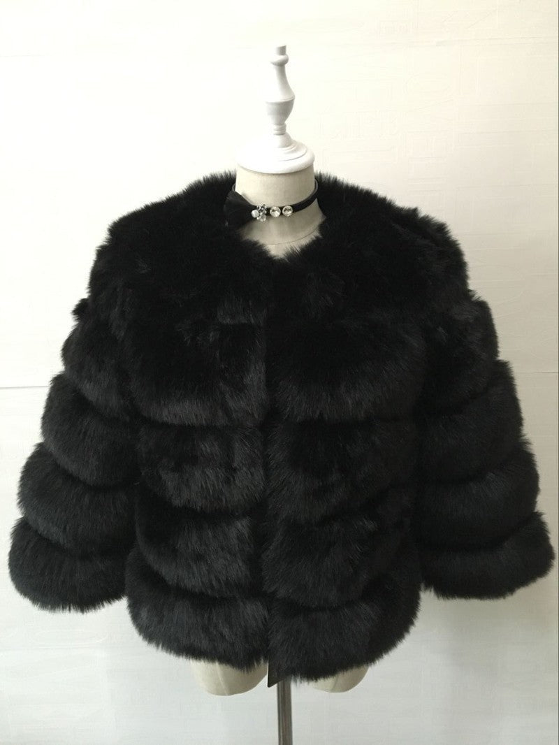 Fur in Faux Fur Coat Women Short Long Sleeve Fur Artificial Fur Coat Black