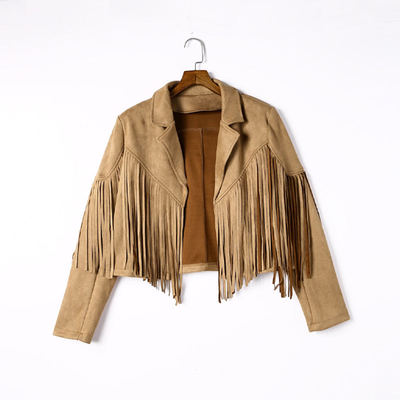 Festival Western Suede Fringed Jacket Khaki