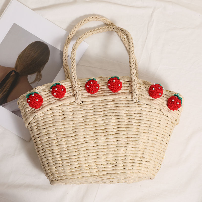 Cute Strawberry Bag Hand Carrying Large Straw Beach Bag One Size Strawberry Shell Rice