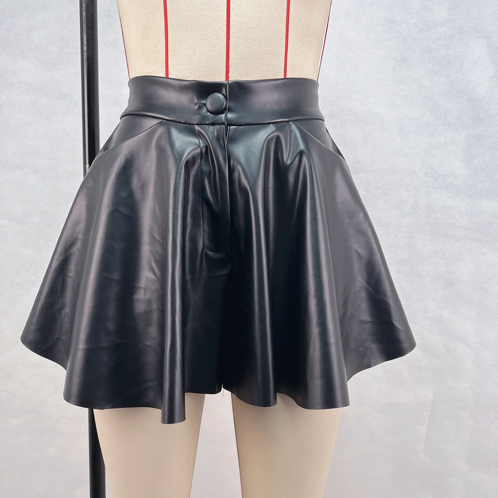 Ladies High Waist Sexy Short Skirt Faux Leather Skirt Black