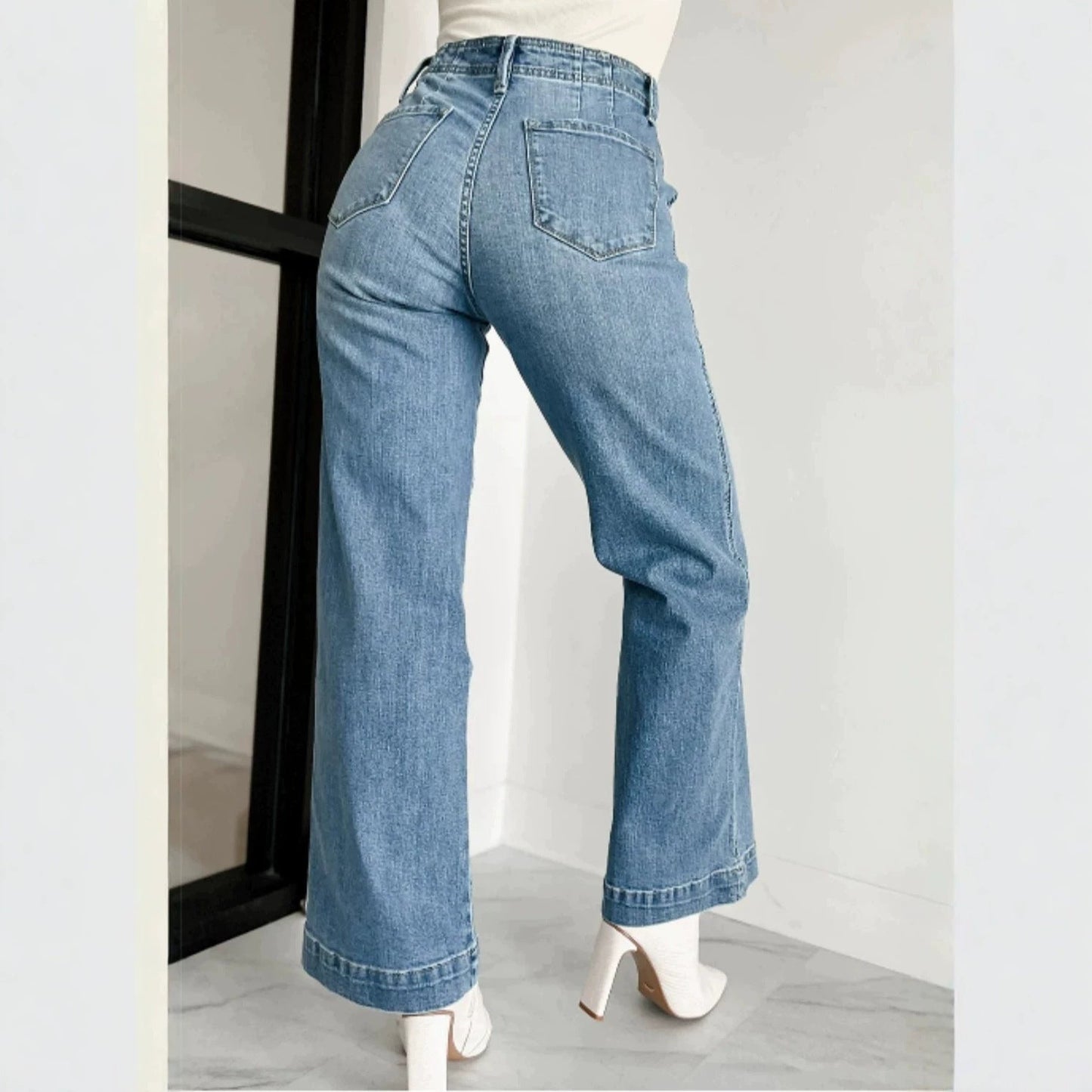 Wide Leg Jeans Spring Autumn Retro Simple Casual Slim Fit Women Pants