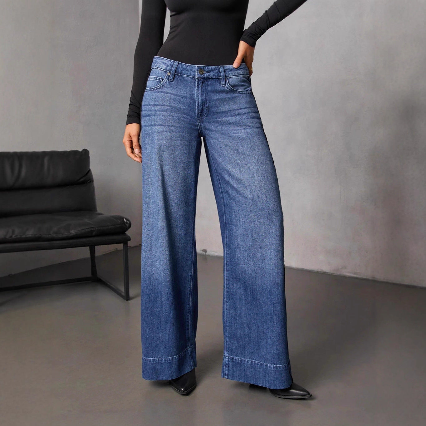 Autumn Casual Washed out Straight Wide Leg Denim Pants