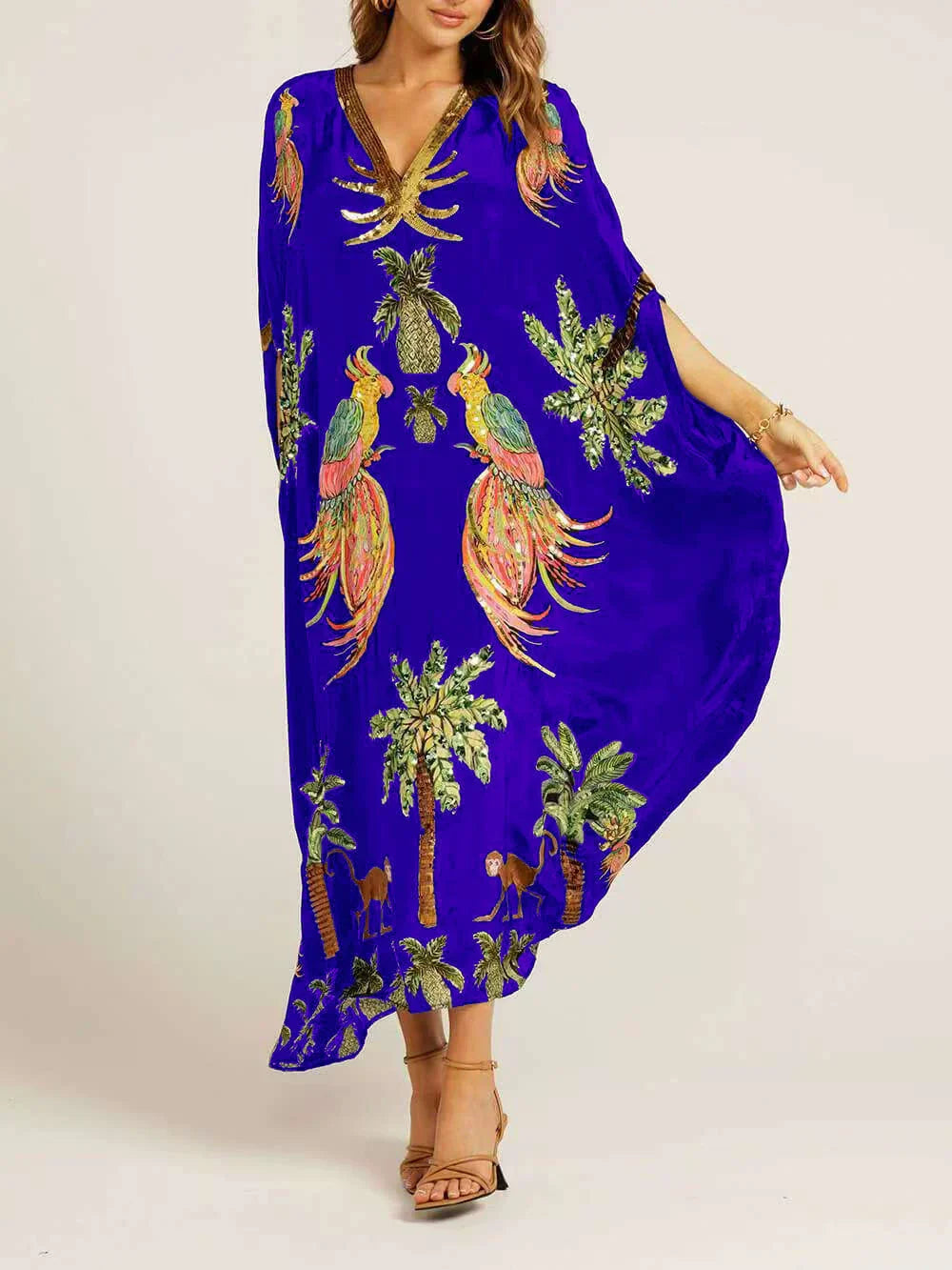 Robe unique à manches tombantes et imprimé cocotier