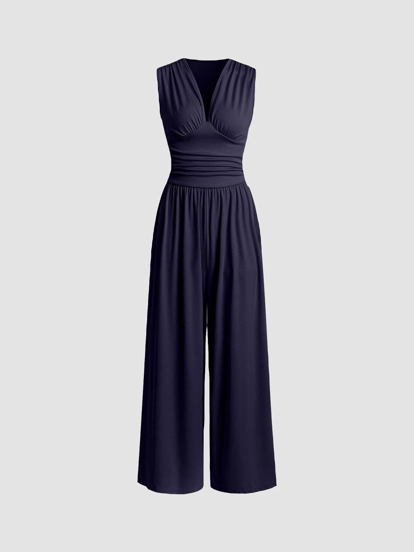 Amy | Stretchy Ruched V-Neck Wide-Leg Jumpsuit
