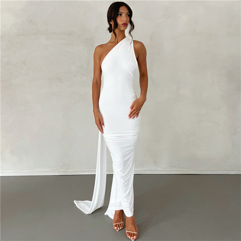 Sexy Backless Multi Halter Maxi Dress White
