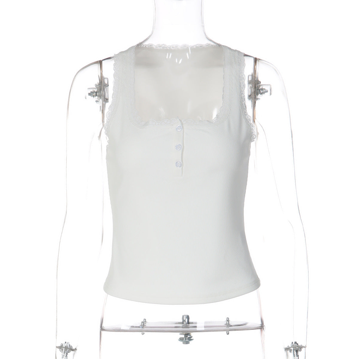 Sexy Ribbed Tank with Lace trim Y2K