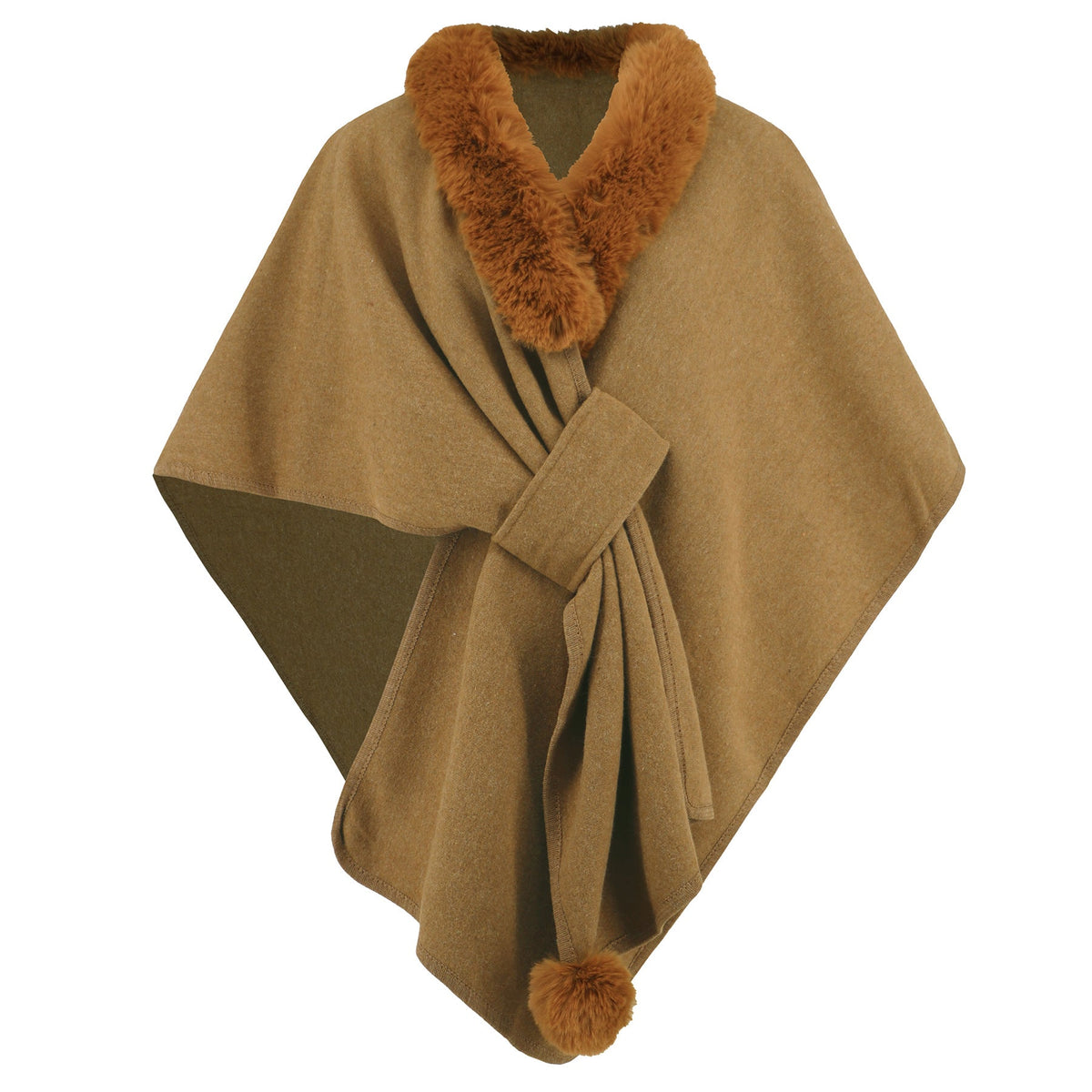 Women Autumn Winter Fur Collar Cape Shawl Women Loose Knitted Cardigan Oversized Woolen Coat