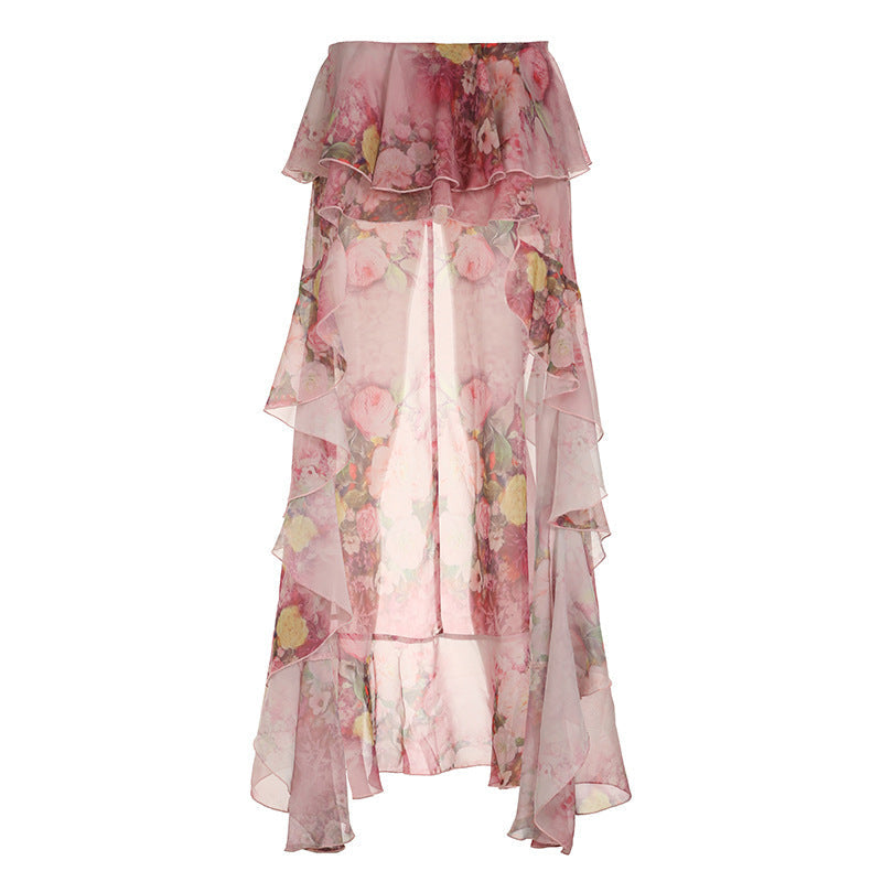 Sexy Floral Print Ruffled High Low Festival , EDC, Stagecoach, Burning Man Skirt Multi