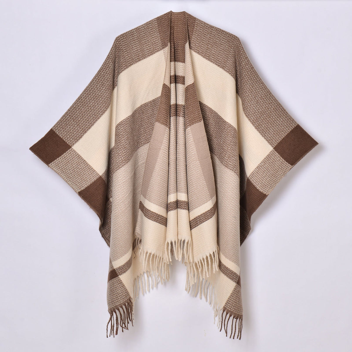 Tassel Split Shawl Autumn Winter Women's Simple Plaid Jacquard Scarf Cloak
