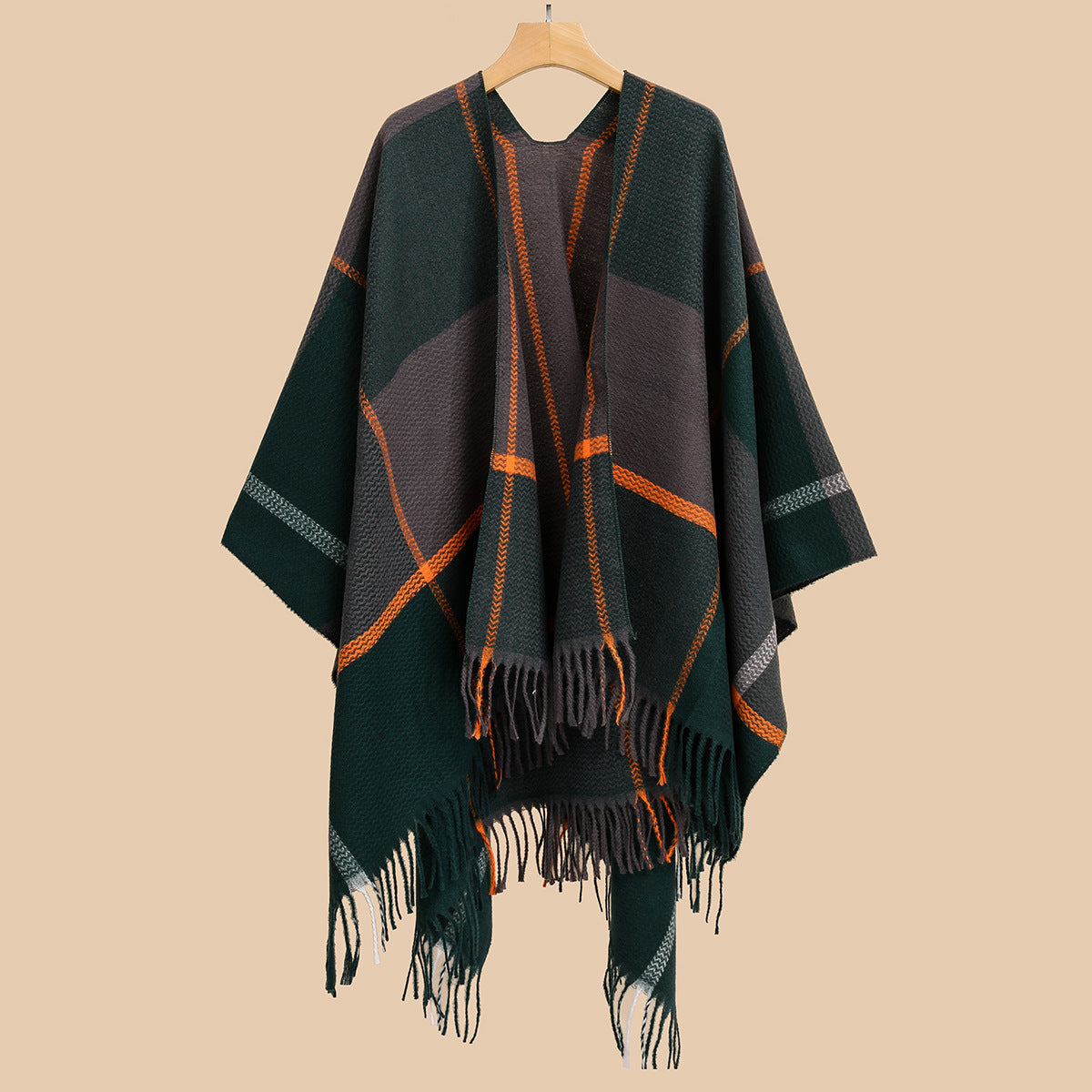 Plaid Double-Sided Plaid Shawl w/ Fringe Trim