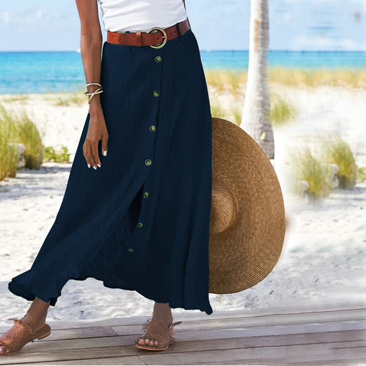 Button-Front Maxi Skirt - Women's Summer Holiday Essential