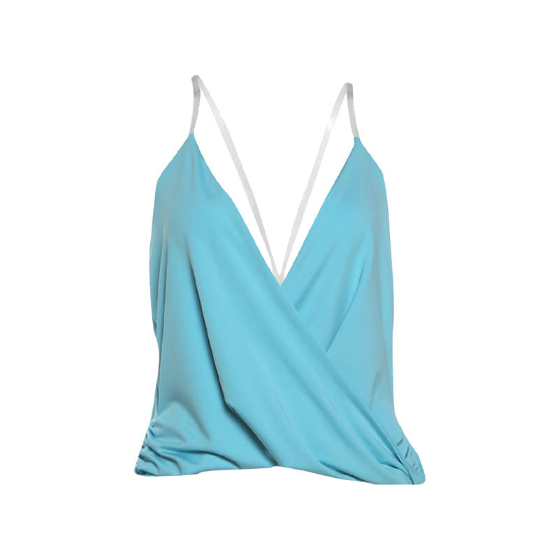 Sky Blue V Neck T-Back Detail Sleeveless top Y2K Blue